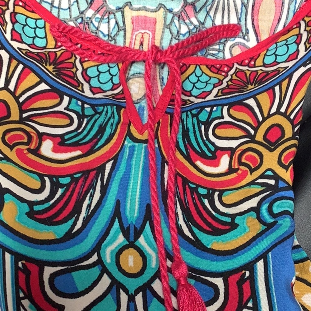 Flying Tomato Bohemian Multicolor W/Tassels Long Sleeve Tunic Top Dress Sz S - Picture 11 of 12
